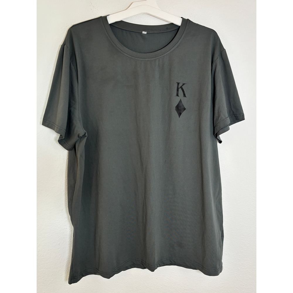 Mens Dark Grey King of Diamonds Skeleton Graphic T-Shirt Short Sleeve Crew Neck